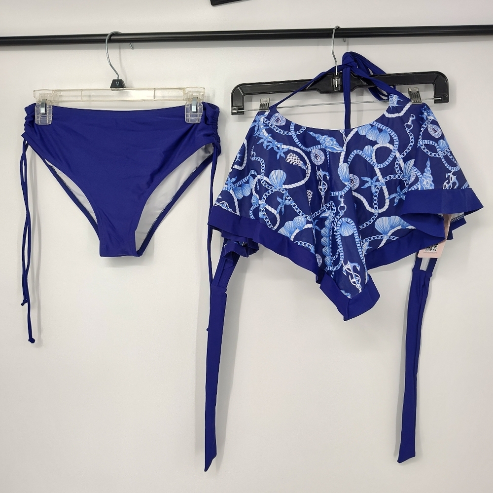 NWT Blue Two-Piece Swimsuit with Nautical Print Size Women's Large